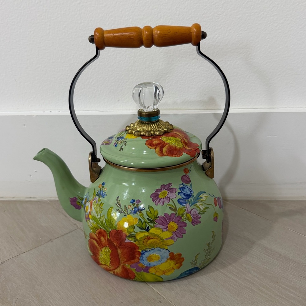 MacKenzie-Childs Flower Market Green Two Quart Tea Kettle